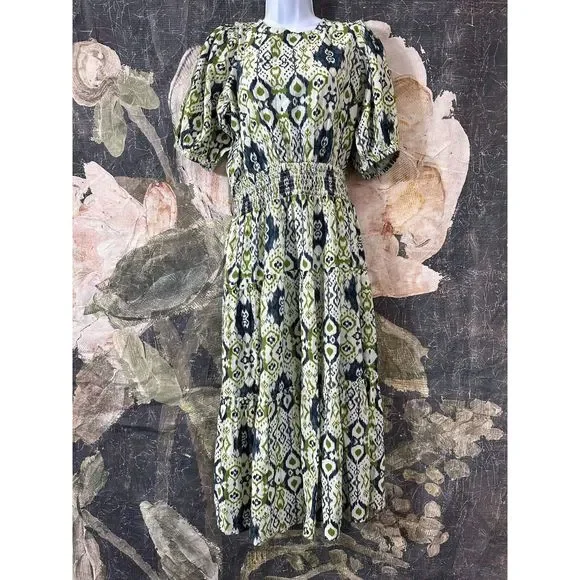 New Anthropolgie X THE ODELLS Smocked Puff-Sleeve Dress Size Large - Picture 6 of 9